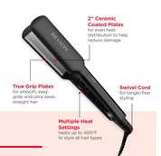 Ceramic Coated 2" Flat Iron – Fast Heat Hair Straightener for Smooth, Sleek Results (Black)