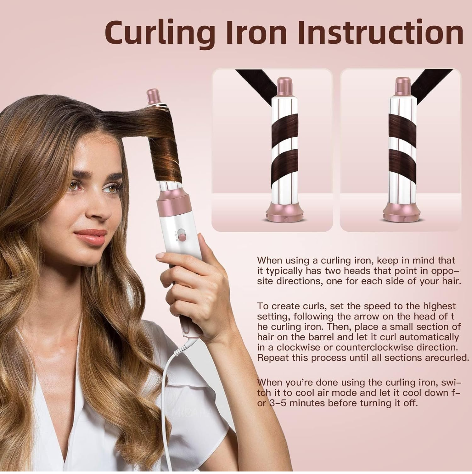 5-in-1 Hot Air Styler – Ionic Hair Dryer Brush with Rotating Barrel for Drying, Styling & Volumizing (Rose Gold & White)