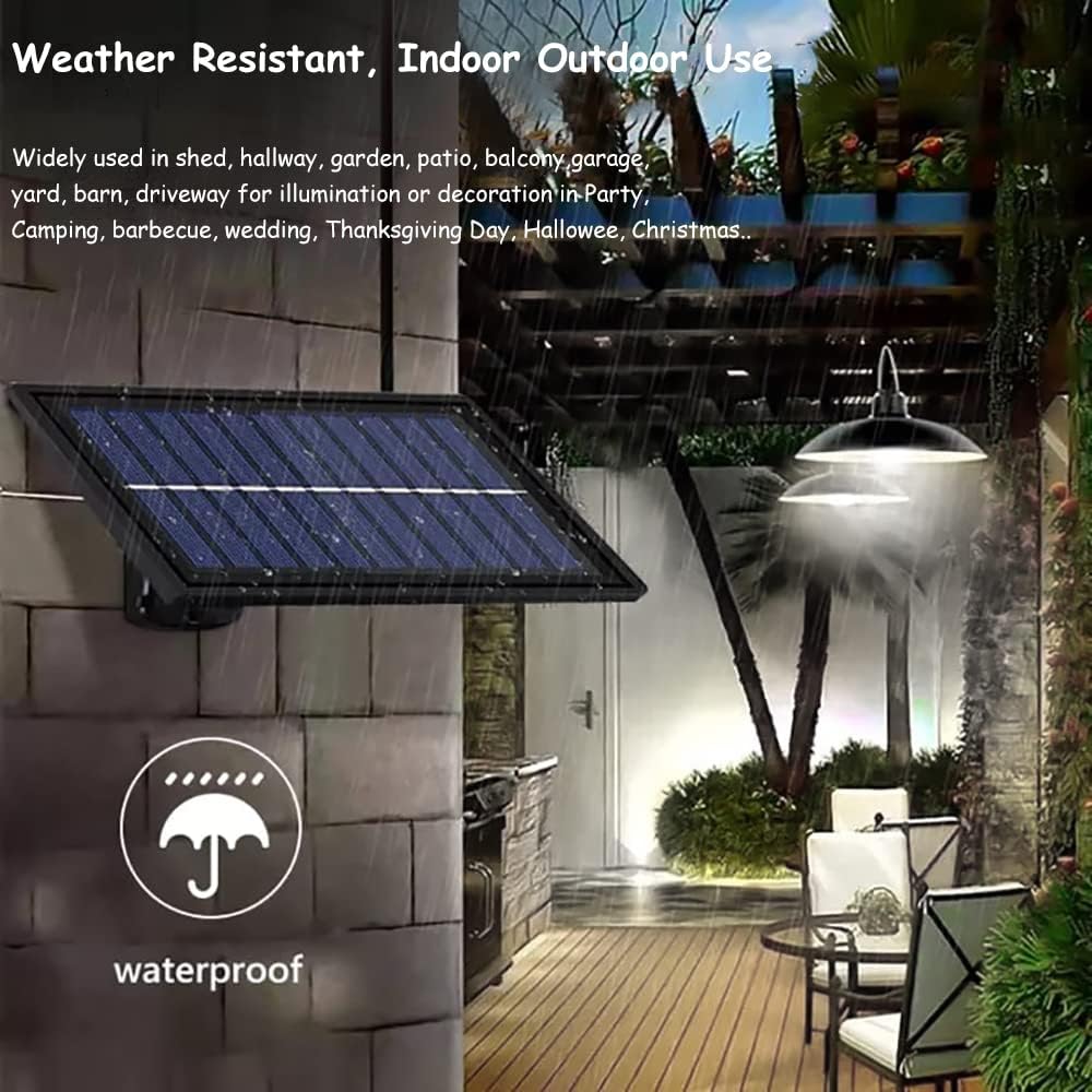 LED Solar Pendant Hanging Light Dimmable Indoor Outdoor Garden Yard Shed Lamp