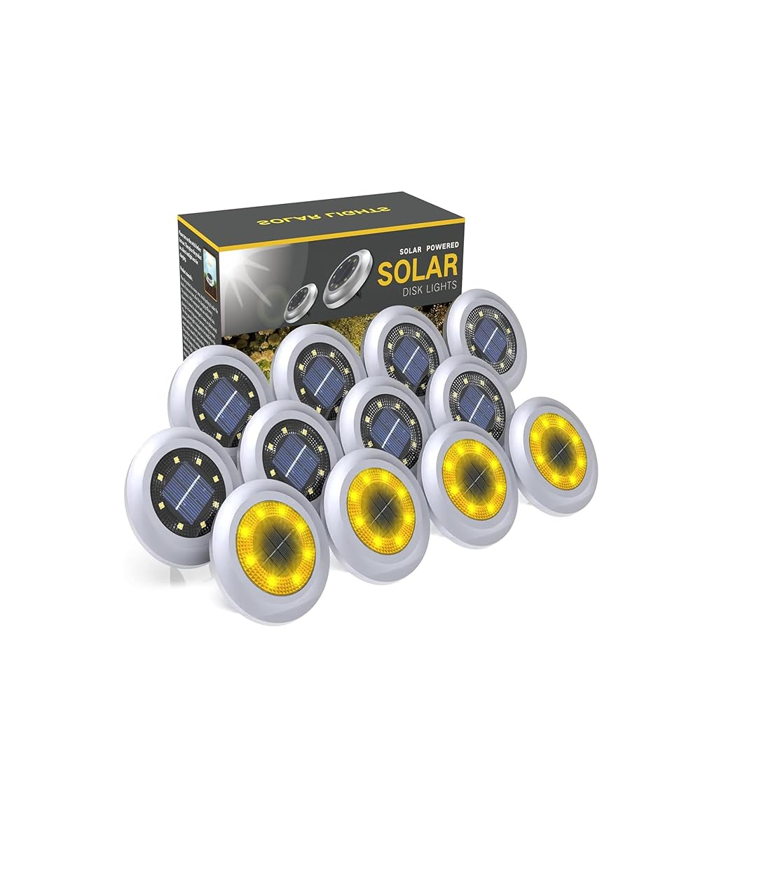 8-Pack Solar Disk Lights, Bright White Outdoor Pathway Lamps