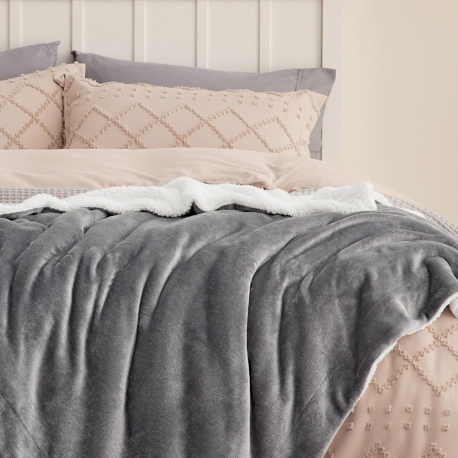 Bedsure Sherpa Fleece Throw Blanket – Soft Fluffy Microfiber Sofa & Bed Blanket, Silver Grey, 150x200 cm