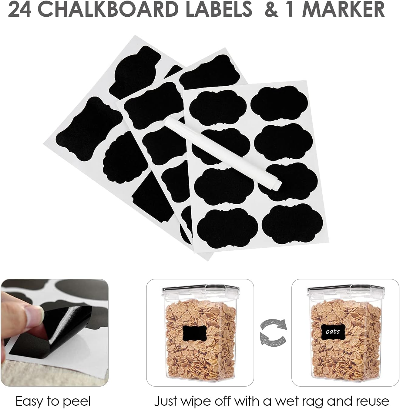 24-Piece Airtight Food Storage Container Set – BPA-Free Plastic Kitchen Canisters with Labels, Black