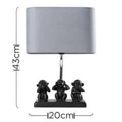 Animal Table Lamp Three Wise Monkeys Light Large Lampshade Shade LED Light Bulb