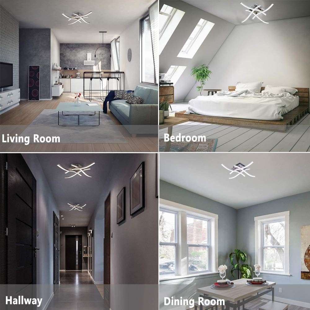 LED Ceiling Light 36W, Stylish Curved Design with 4 LED Boards, Cool White 6500K – Modern Ceiling Lamp for Living Room, Bedroom, Kitchen