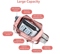 Foldable Duffel Bag – Lightweight Travel, Gym & Weekend Holdall with Wet Pocket, Pink