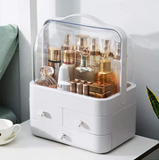 White Makeup Organizer Box with Lid & Drawers for Vanity, Skincare & Cosmetics