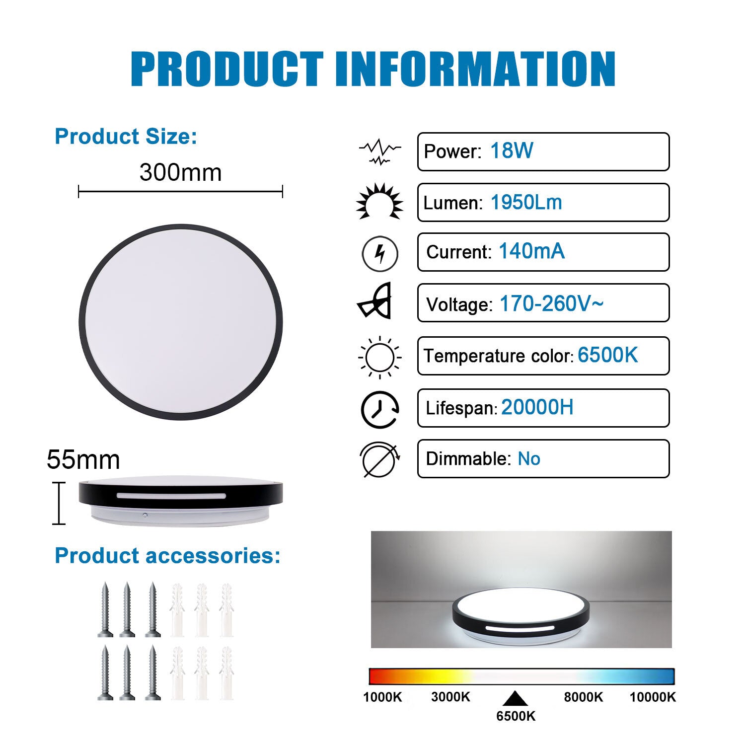 Modern Round LED Ceiling Light – 12W/18W, Cool White