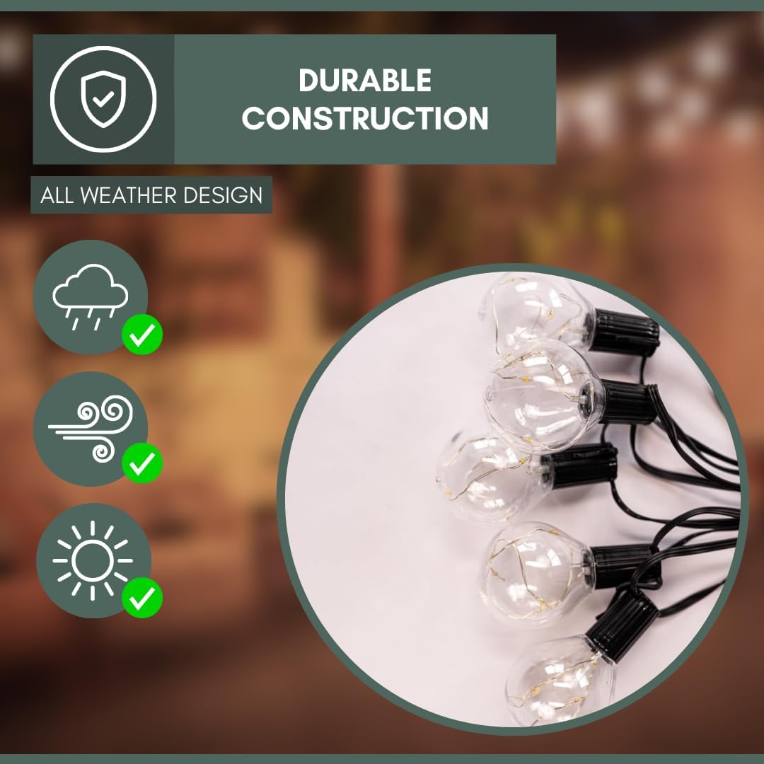 14M Outdoor Festoon Lights with Timer & Waterproof Bulbs