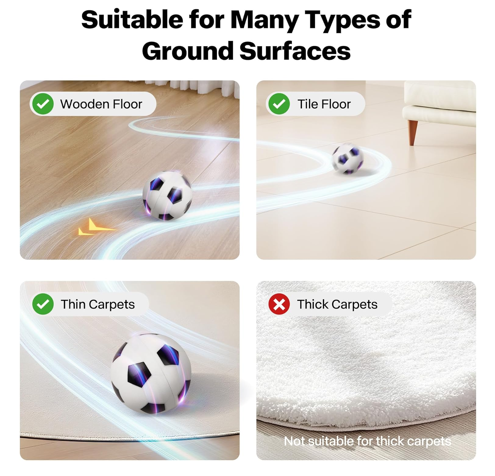 Interactive Smart Dog Ball 3.15" USB Rechargeable Moving Toy with LED Lights