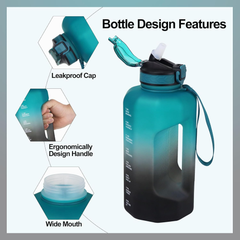 2.2L Large Sports Water Bottle with Time Markings – Leakproof, Dishwasher Safe