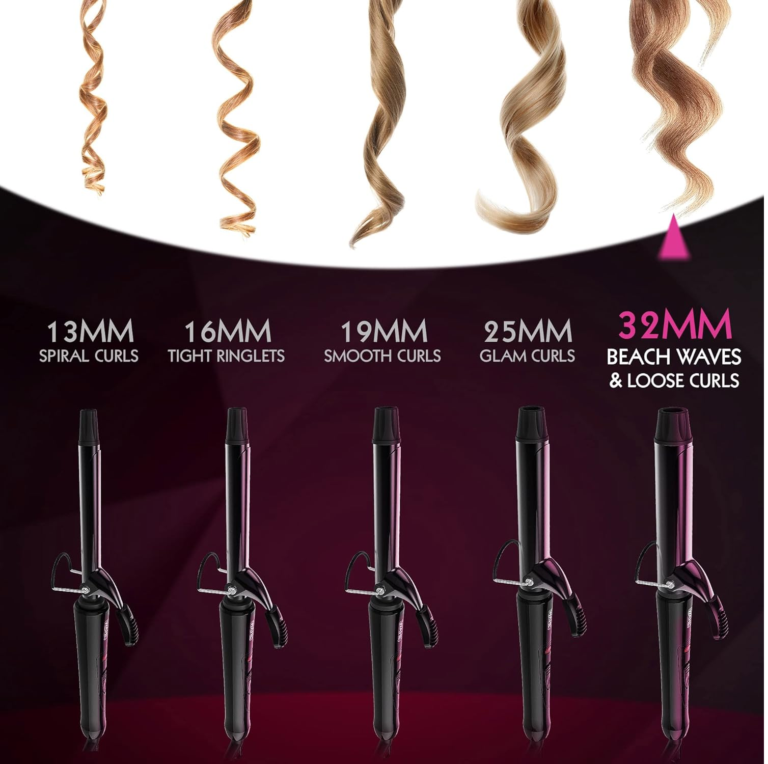 Professional 32mm Ceramic Curling Wand with Clamp, Quick Heat & Swivel Cord, Black