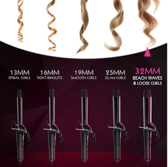 Professional 32mm Ceramic Curling Wand with Clamp, Quick Heat & Swivel Cord, Black