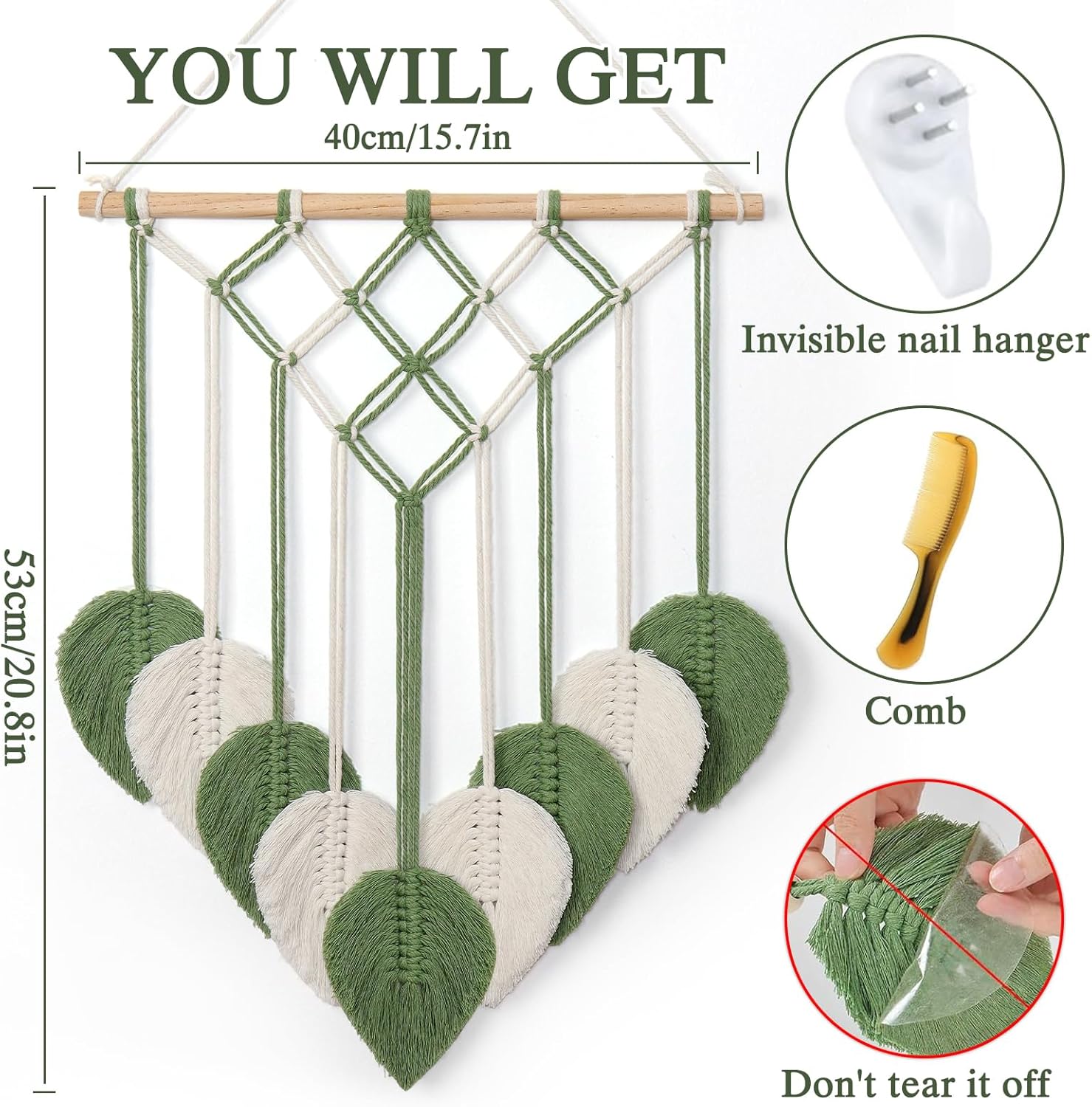 Macrame Green Leaf Boho Wall Hanging Tapestry Décor