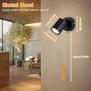 Modern Adjustable Wall Lamp – Black GU10 Spotlight with Pull Cord Switch, Indoor Use