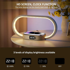 Wireless Charging Bedside Lamp with Touch Control, Dimmable LED Table Lamp with Clock, USB Night Light, 5 Color Temperatures