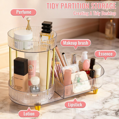 360° Rotating Clear Makeup Organizer – 2-in-1 Cosmetic, Skincare & Perfume Stand