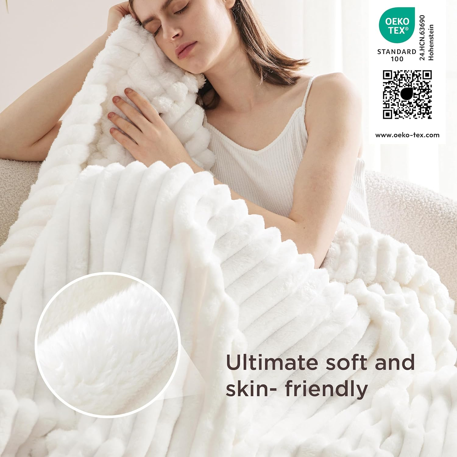 Bedsure Soft Fleece Throw Blanket – Cosy Fluffy Sofa & Bed Throw, Off White 130x170 cm