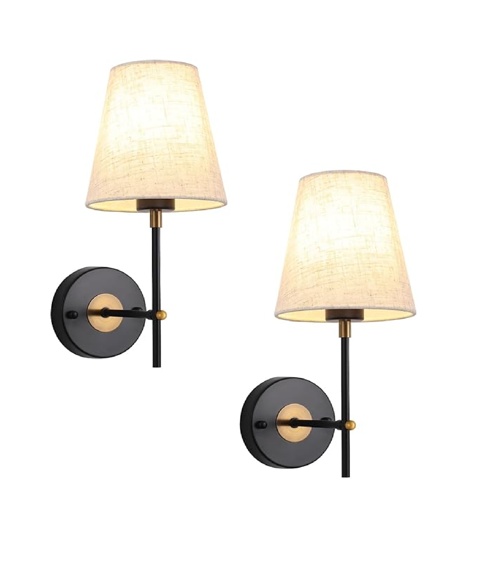 Set of 2 Gold Wall Lights – Vintage Indoor Sconces with Fabric Shade, E27 Compatible