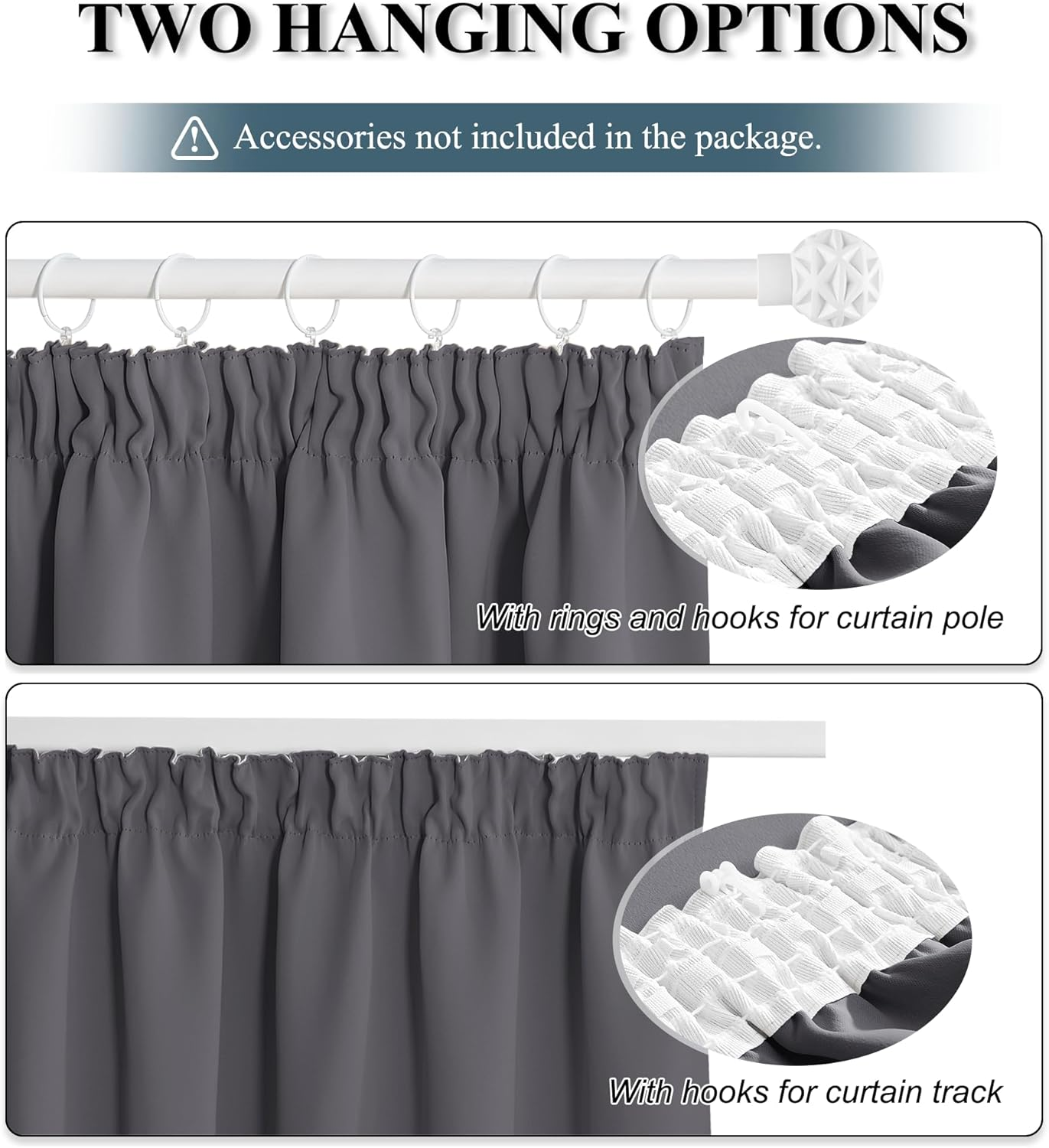 Thermal Blackout Pencil Pleat Curtains – 90x54 Inch Grey Drapes, 2 Panels