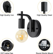 Black Industrial Wall Lights, Vintage E27 Sconce Set