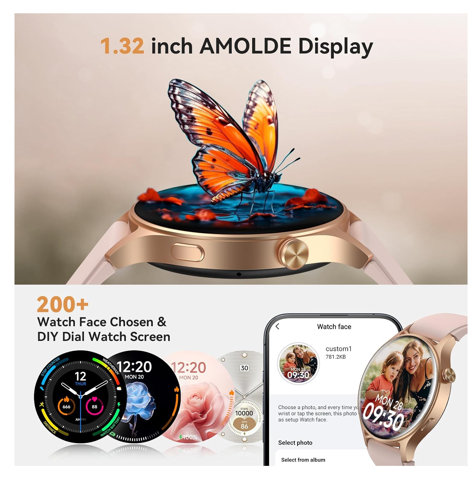 Smart Watch for Women – 1.32" AMOLED Display, Calls, Fitness Tracker, 3ATM Waterproof