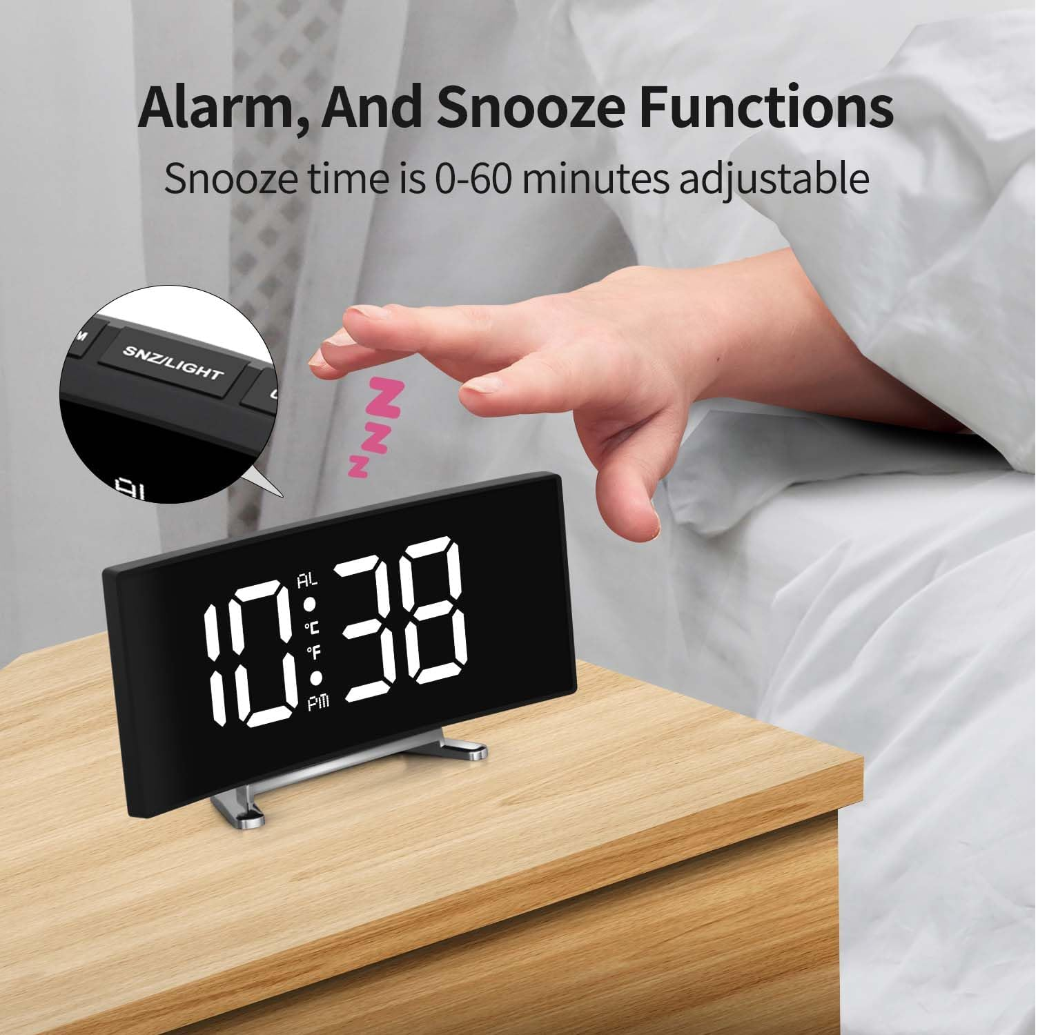Digital LED Alarm Clock with Temperature, Snooze & USB Power Option (Black)