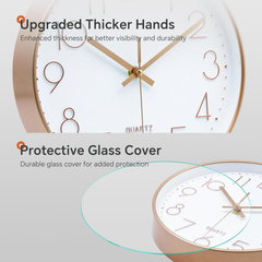 Rose Gold & White 10-Inch Silent Wall Clock, Modern Decorative Design for Home