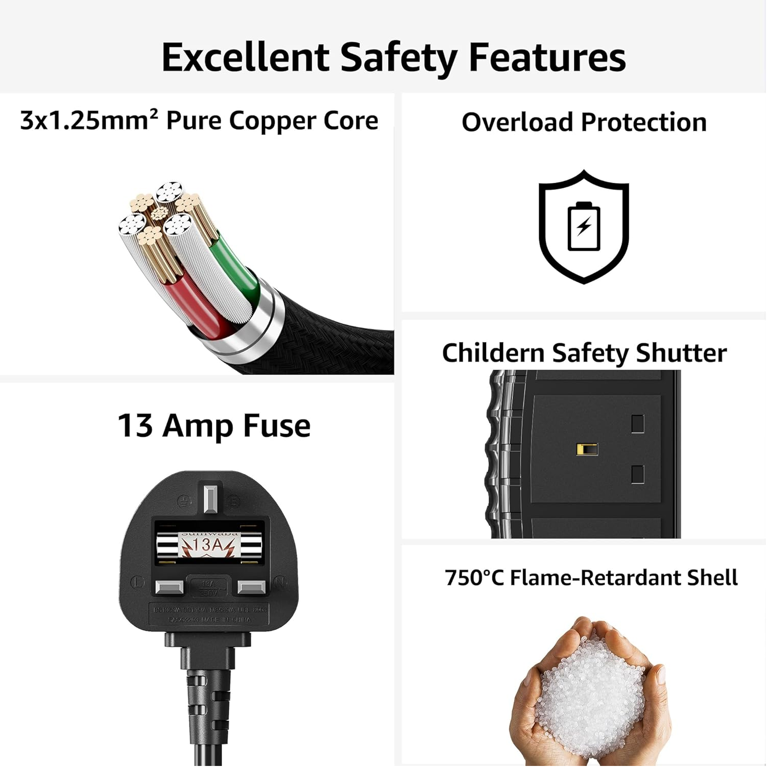 8-Way Tower Extension Lead with 6 USB Ports (2 Type-C), 2M Cable & Surge Protection