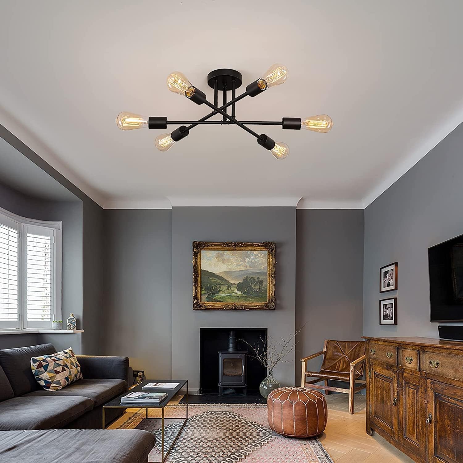 Modern 6/8-Light Black Sputnik Chandelier – Adjustable E27 Ceiling Fixture