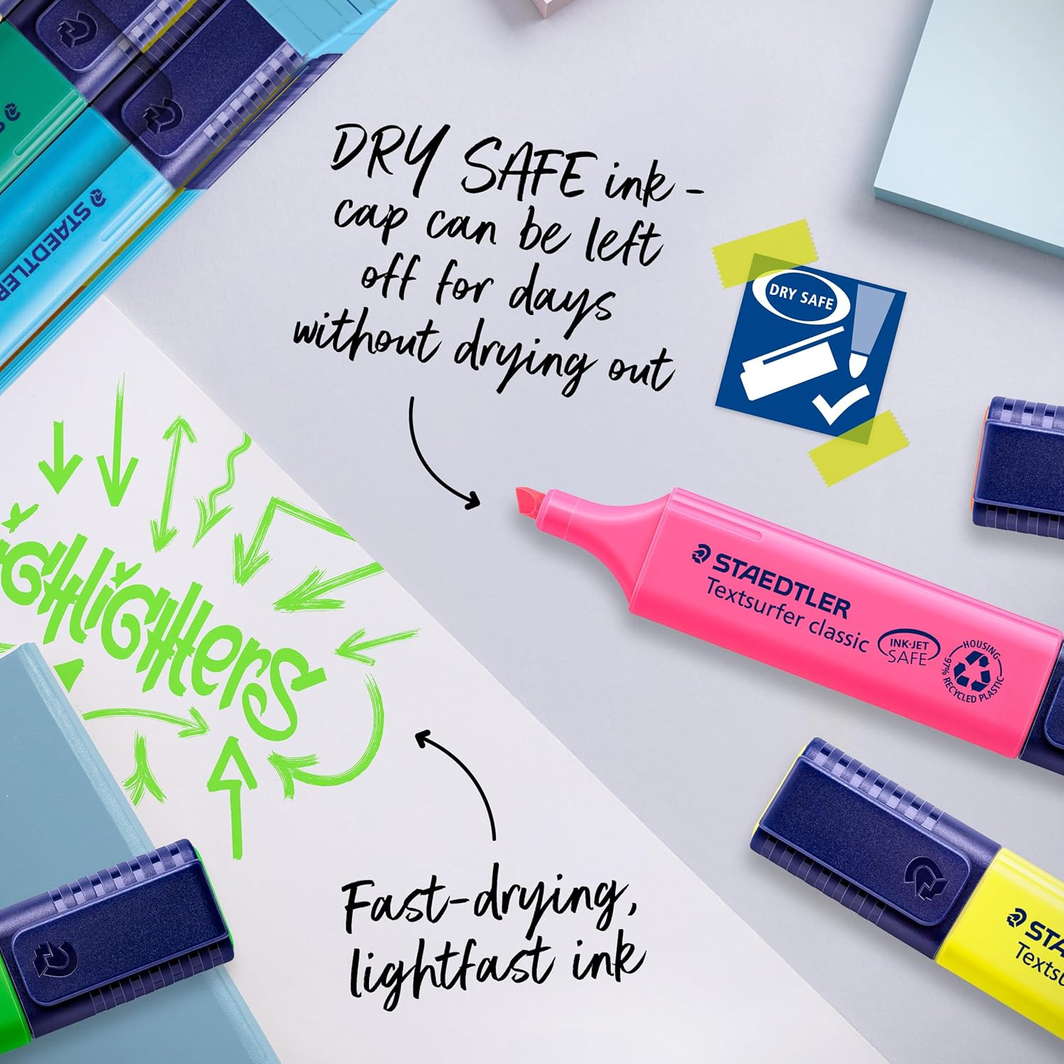 Textsurfer Classic Highlighters – Pack of 4 Assorted Bright Colours, Chisel Tip