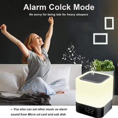 Bluetooth Speaker Alarm Clock RGB LED Bedside Lamp - Bedroom Decor Night Light Gift