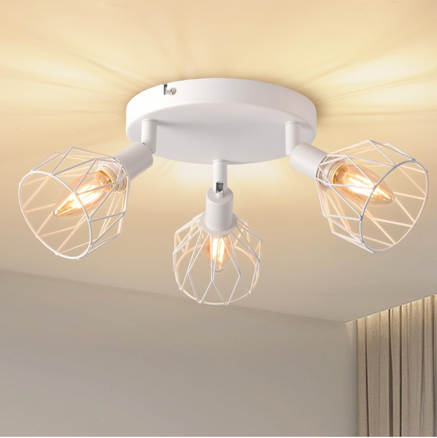 Kitchen Lights Ceiling,4 Way Black Lounge Industrial Wall Lights-Adjustable SpotLights Ceiling Lights Wire Cage with E14 Base, Light Fittings Ceilings