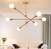 Semi-Recessed Sputnik Chandelier with 6 Lights – Antique Brushed Gold Modern Ceiling Fixture for Living Rooms, Bedrooms, and Dining Spaces