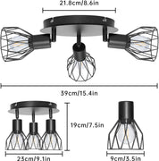 Spot Light Fittings for Ceilings Adjustable Metal Wire Cage Kitchen Spotlight Ceiling Lights with E14 Base Black 3 Way Ceiling Light Industrial