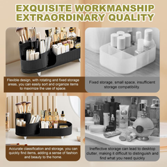 360 Rotating Black Makeup Organizer 2-in-1 Cosmetic Storage Box