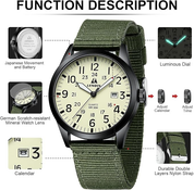 Men’s Military Analog Quartz Watch, Waterproof Tactical Sport Nylon Band