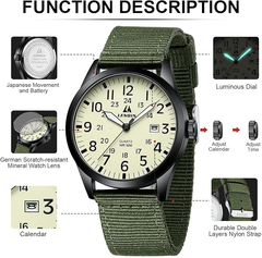 Men’s Military Analog Quartz Watch, Waterproof Tactical Sport Nylon Band