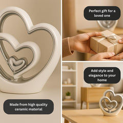 Silver Double Heart Ceramic Ornament for Modern Home Décor