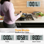 Extra Large LCD Digital Wall Clock with Time, Date & Temperature Display (Battery)
