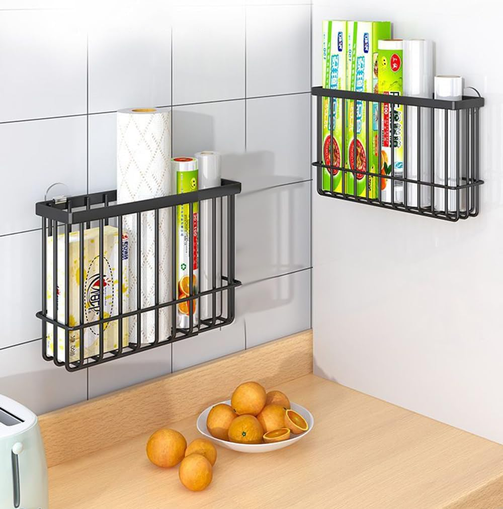 EigPluy 2pcs Self-Adhesive Wall Mounted Metal Storage Boxes – Black Cabinet Organiser