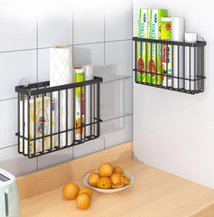 EigPluy 2pcs Self-Adhesive Wall Mounted Metal Storage Boxes – Black Cabinet Organiser