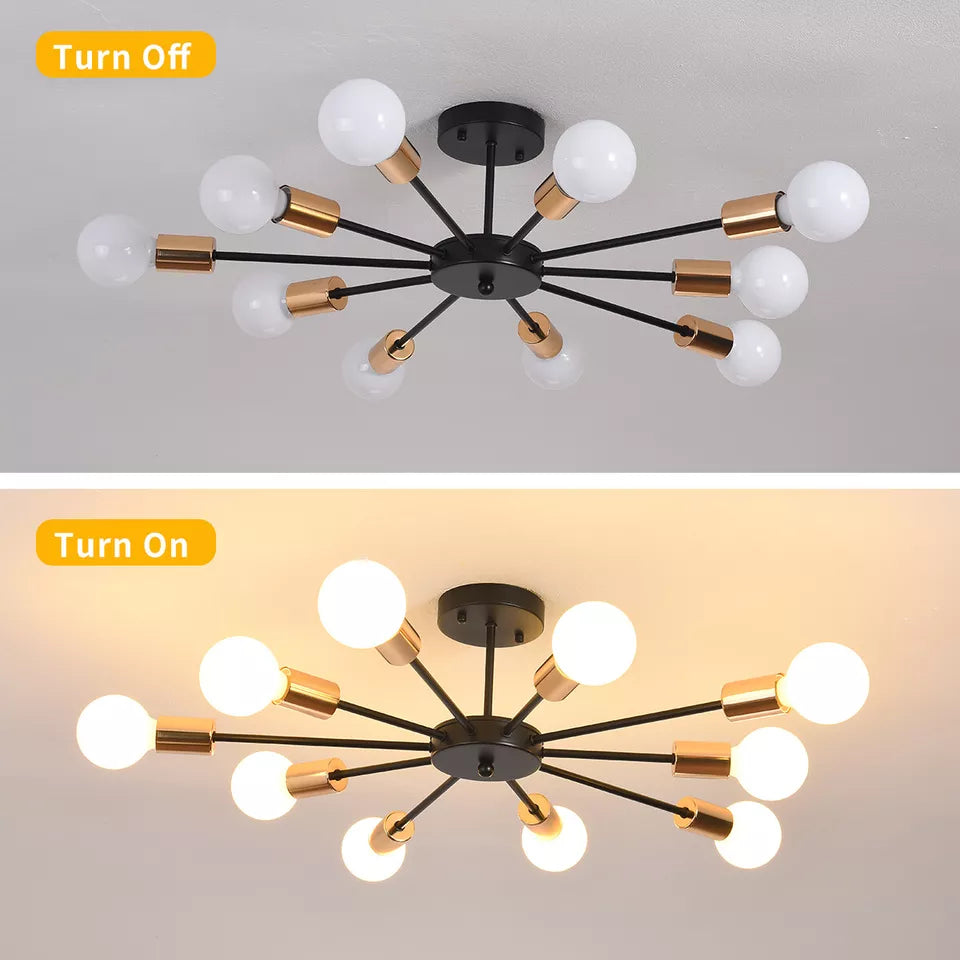 Sputnik Ceiling Light – 10-Light Matte Black Flush Mount Fixture