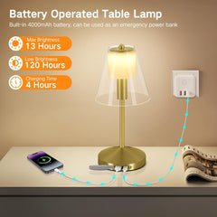Rechargeable LED Table Lamp with USB Ports & Touch Control