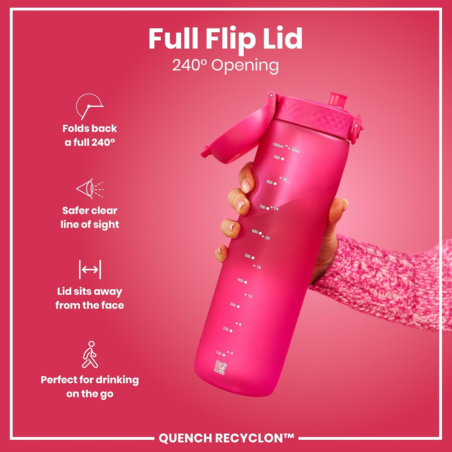 1L Motivational Water Bottle – Time Marked, Leakproof, BPA-Free, Flip Lid, Handle