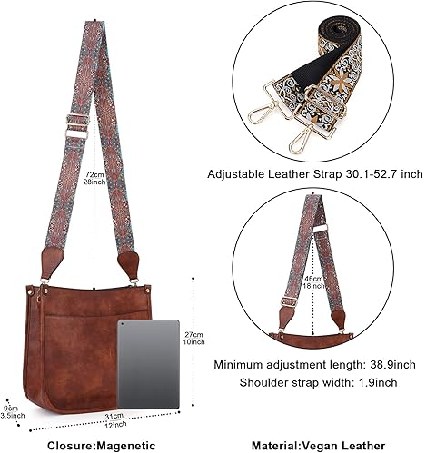 Trendy Crossbody Bags for Women – Vegan Leather Hobo Handbag with 2 Straps