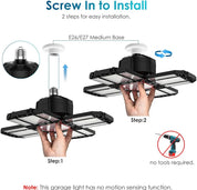 200W LED Garage Light 1 Pack - 20000LM 6500K Deformable Ceiling Lighting Fixture with 12 Adjustable Panels - E26/E27 Bay Light for Basement