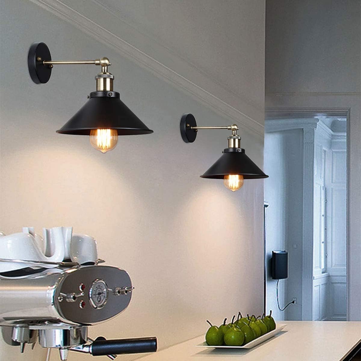 Vintage Black Industrial Wall Sconce, 240° Adjustable, 2 Pack