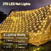 LED Net Fairy Lights – 270 Warm White, 8 Modes