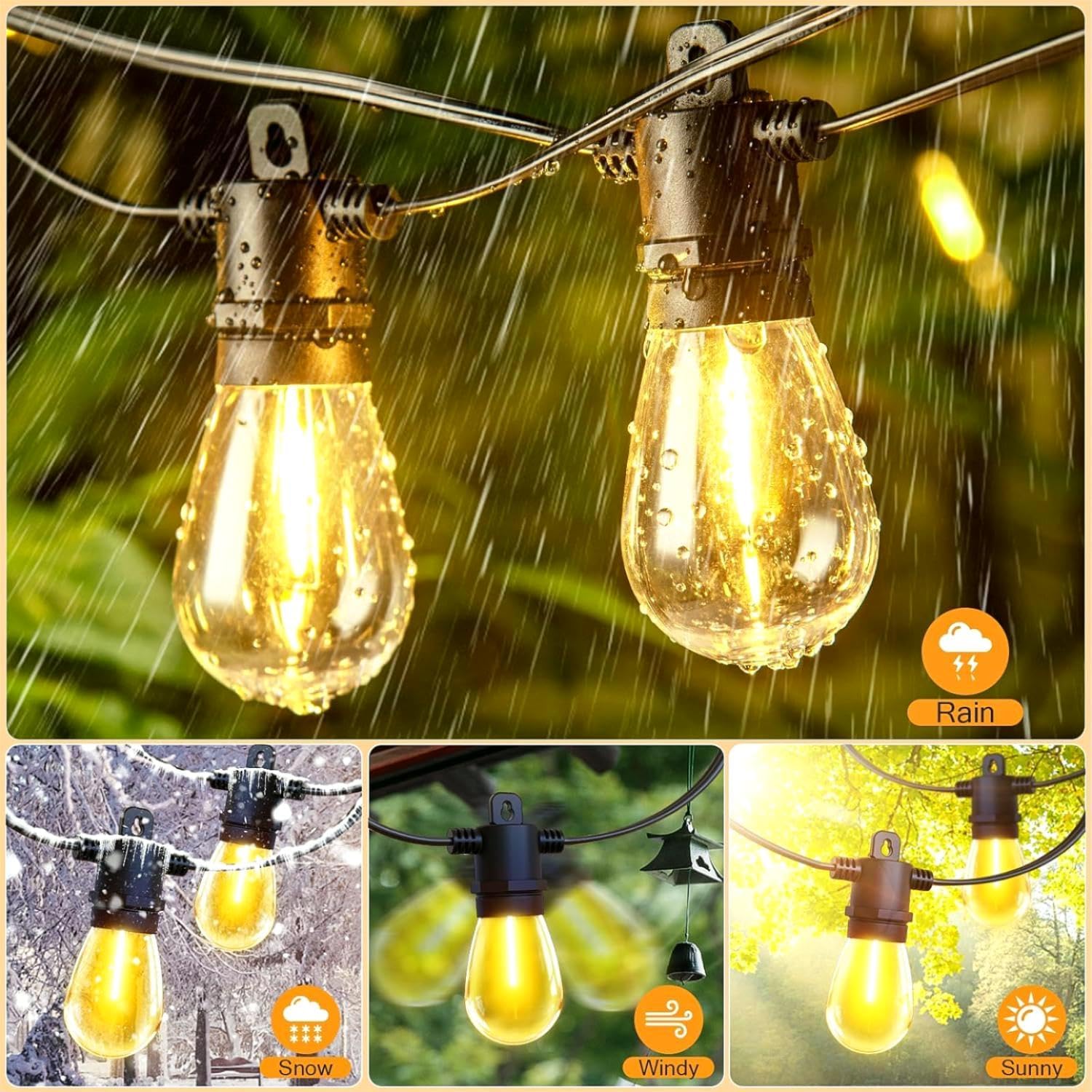 150ft Outdoor Festoon Lights with Remote & Dimmable LEDs