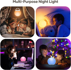 USB Rechargeable LED Night Light - Dimmable Warm Light, 7 Colors, Touch Control, 0.5/1-Hour Timer